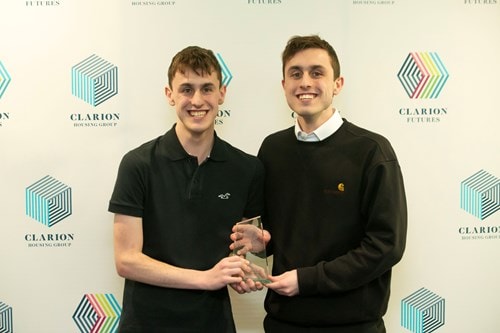 Sam and Joe Bagshaw with Sam's trophy having been named Outstanding Top Performer